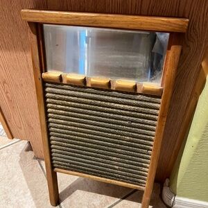 Vintage Wooden Washboard with Metal Panel
